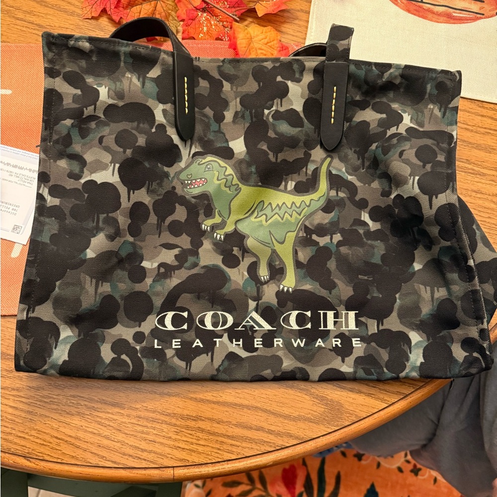 Coach Camouflage Tote with Green Dinosaur